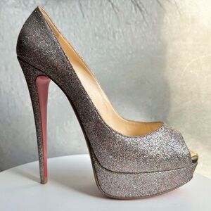 Christian Louboutin Lady Peep-Toe Glitter Heels - multi color